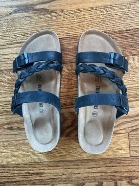 Women’s Black Braided-strap Slide Sandals